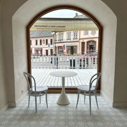 VST cement tile at Lavande Restaurant in Prague, Czech Republic