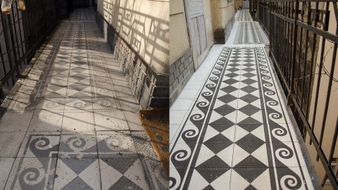 VST cement tile in historical renovation projects in Budapest, Hungary